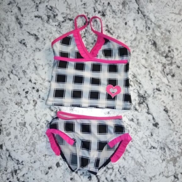 2CB Real Baby 2pc Swimsuit Pink Black Checked Sz 18M - Picture 1 of 7